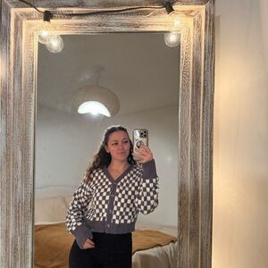 Sincerely Jules Blue and White Checkered Cardigan